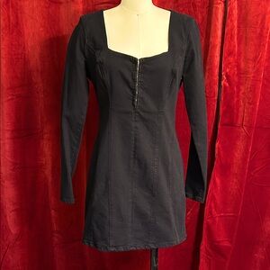 Zara Sexy Black Denim Long-Sleeve Dress NWT